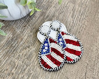 Sequin USA Flag Teardrop Earrings! Red, White & Blue! Patriotic! American Flag!