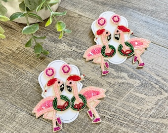 Christmas Flamingo Earrings - Beachy Christmas - Vacay Holiday!