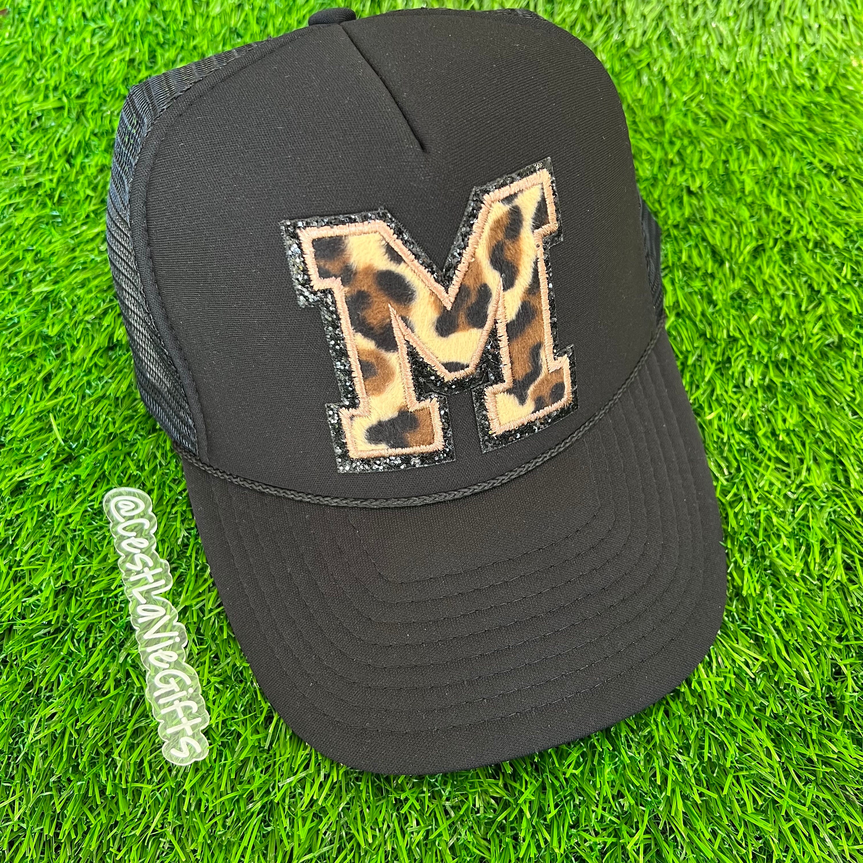 Leopard Letter Initial Patch Hat - Foam Front Trucker - Letters