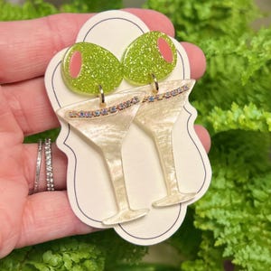 Martini Earrings! Olive Lover Earrings! Acrylic earrings - Cocktail - Gift - Cheers