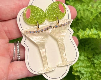 Martini Earrings! Olive Lover Earrings! Acrylic earrings - Cocktail - Gift - Cheers