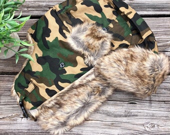 Chapeau de trappeur camouflage - Chapeau d'aviateur avec fourrure douce à l'intérieur - Chapeau d'hiver parfait !