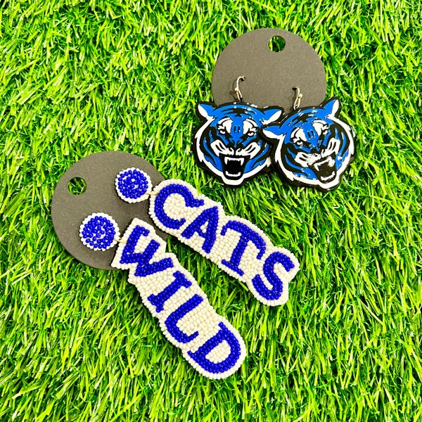 Wild Cats Earrings - Beaded - Blue and White - Game Day - Tiger - Cougar - Wildcat