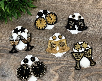 Happy New Year Earrings! Champagne, TOP HATS, Clocks, Black & Gold!! 6 Choices! NYE!