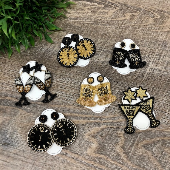 Boucles d'oreilles fantaisie pendantes avec thème Horloge noir et