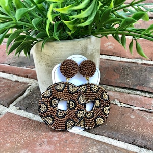 Leopard Beaded Earrings - Animal Print - Lightweight! Circle Earrings