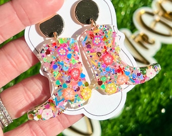Sparkly Resin Cowboy Boot Earrings: Concert Jewelry