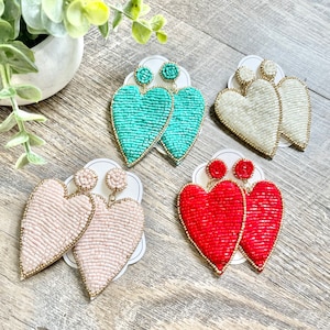 Beaded Heart Earrings - 6 Colors! Edged in gold beading!