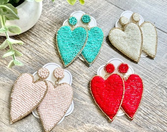 Beaded Heart Earrings - 6 Colors! Edged in gold beading!