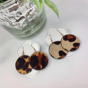 Leopard Print Circle Earrings: Cowhide Animal Print Jewelry