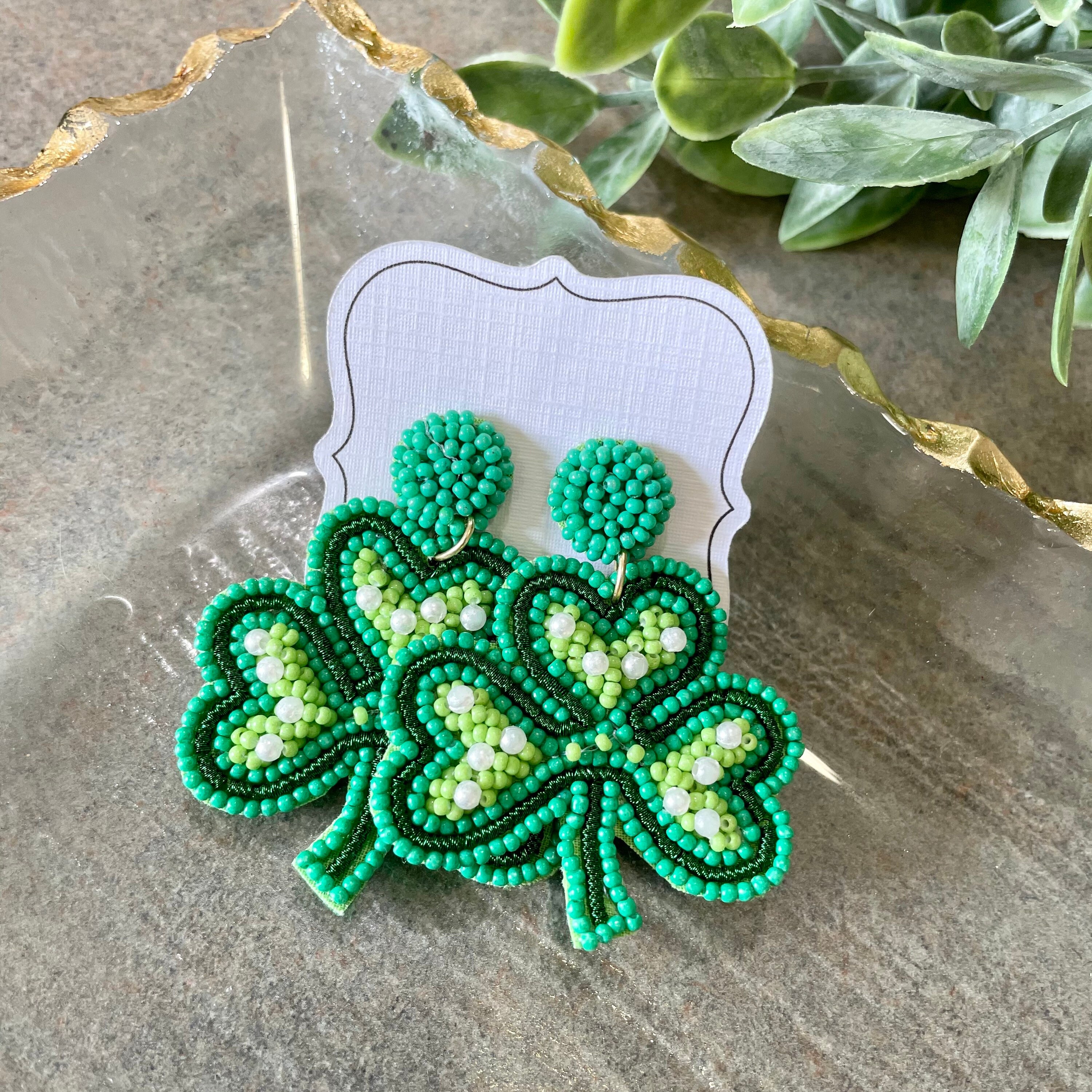 St. Patrick’s Day Earrings - 6 Choices! Clovers, Shamrock, Green Beer - Seed Bead & Sequin - Post back - Parade ready!
