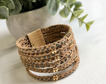 Beautiful Snakeskin and Gold Wrap Bracelet - magnetic closure