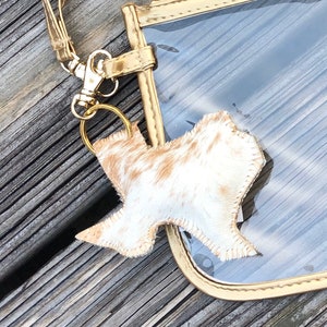 Texas Leather & Faux Fur Keychain Clip - 4 X 4 Inches - Key Chain - Key Fob - Purse Accessory - Add on - Personalize
