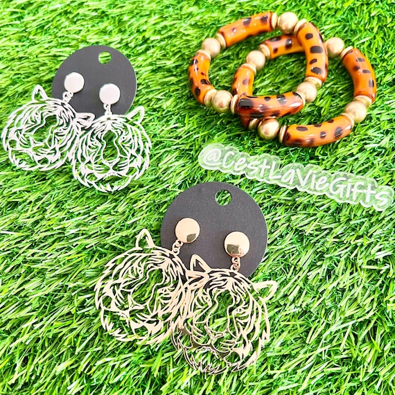 Tiger Earrings - Game Day! Tailgate Outfit - School Spirit Jewelry - Teacher Gift - Back to School - Sports Mom - Cheer Mom
