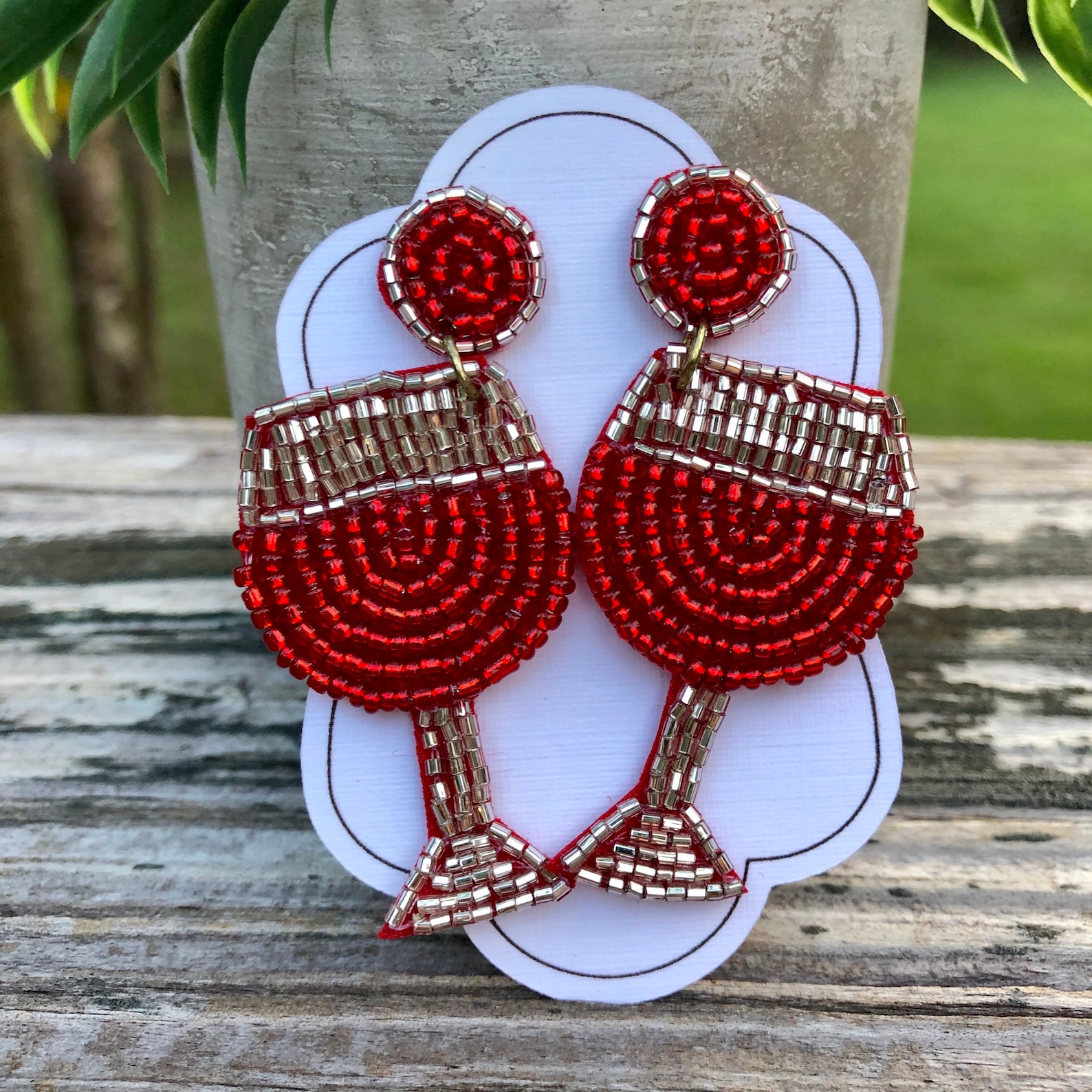 Beaded Wine Glass Earrings 3 Colors Drinks Red & White Etsy