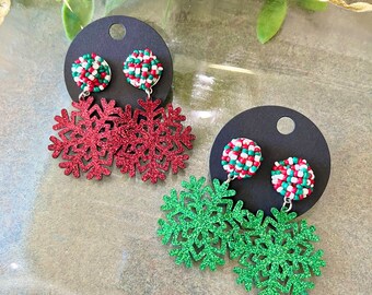 Orecchini A Fiocco Di Natale Per Donna: Triplo Fiocco Pendente In Oro, Argento, Rosso E Verde - Gioielli Festivi - 3