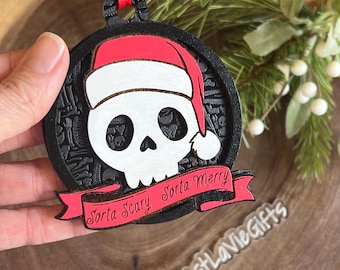 Ornament - Sorta Scary Sorta Merry Ornament - Skeleton - Christmas - Gift - Santa - Halloween - Skull