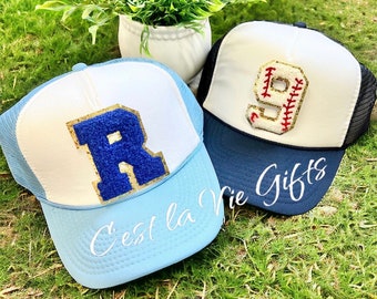 Custom Patch Hat - Trucker Hat - Letters, Numbers! Game Day, Baseball, Football, Soccer, Basketball!