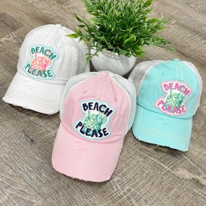 Beach Please Hat with Pineapple Cocktail - Turquoise, Pink or White! Women&#39;s Distressed hat - beach-pool-gift