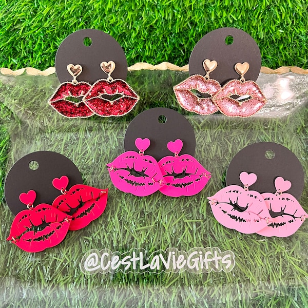 Pink Kiss Lip Earrings Etsy