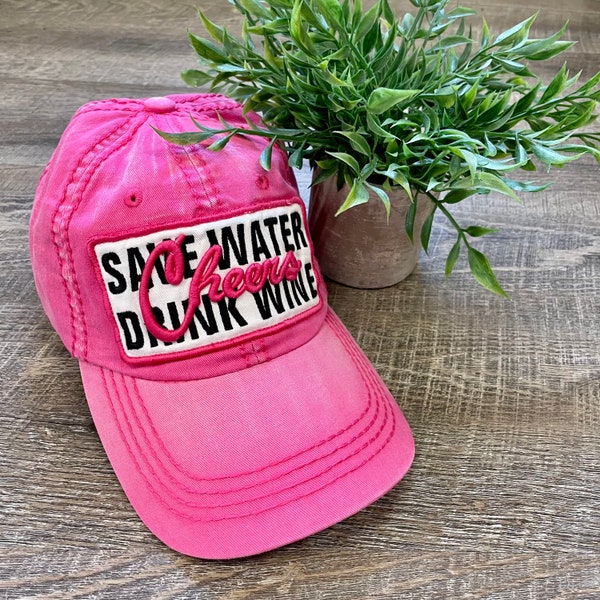 Cheers! Save Water Drink Wine Hat- 4 Colors - Cap - Baseball Hat