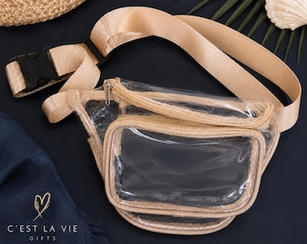 Personalized Clear Stadium Belt Bag | Custom Game Day Fanny Pack | Initial, Player Number Patch | Clear Crossbody Concert Bag