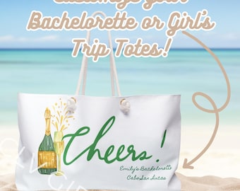 Custom Cheers Weekender Beach Tote | Watercolor Champagne Bottle Tote Bag | Birthday Trip Bag | Bridesmaid Gift | Girls Weekend