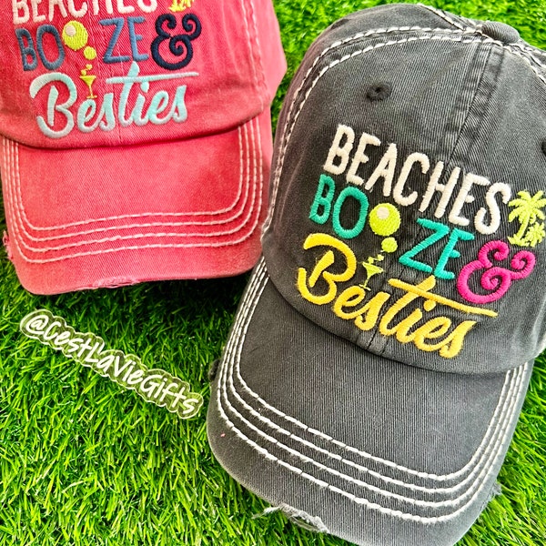 Beaches, Booze, & Besties Baseball Cap or Hat - Perfect Beach Hat