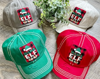Mama Elf Christmas Hat: Distressed Holiday Baseball Cap