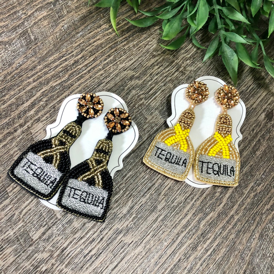 Beaded Tequila Liquor Bottle Earrings 4 Color Choices Very Etsy
