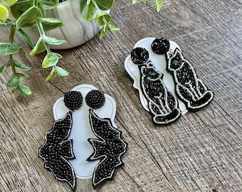 Halloween Beaded Earrings: Black Cats or Bats - Lightweight