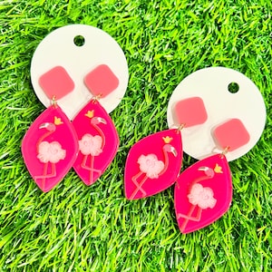 Acrylic Flamingo Earrings - Pink - Crown-Queen - Lightweight - Post