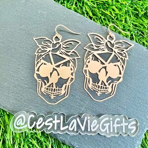 Skull Earrings: Gold Skeleton Bandana - Spooky Halloween Jewelry