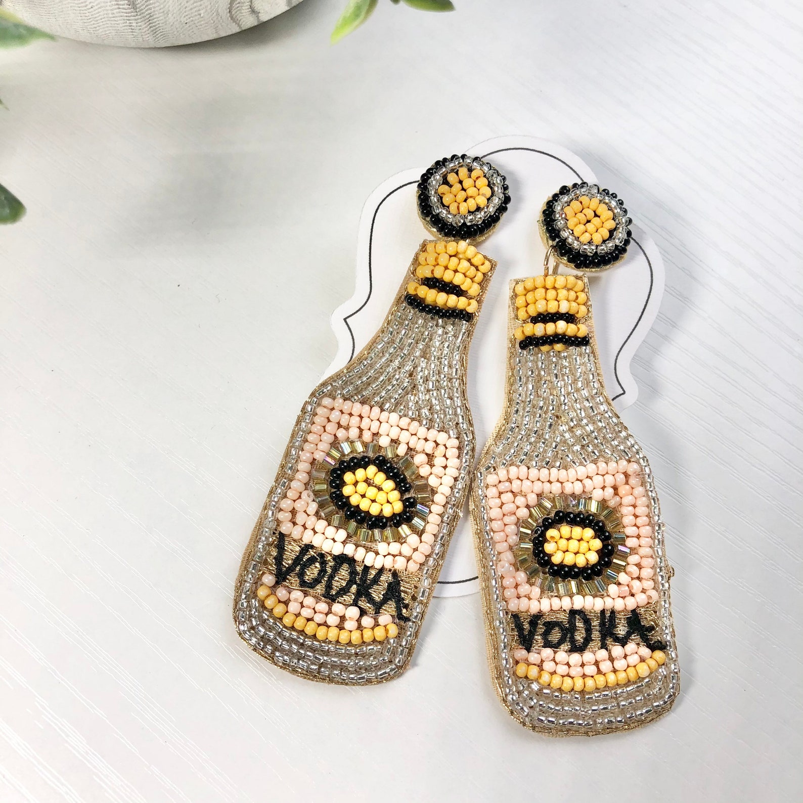 Beaded Vodka Earrings Liquor Bottle Earrings Very Stylish Etsy