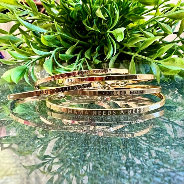 Message Bangle Bracelets- Football Mom, Cheer Mom, Roll Tide, Soccer Mom, Great for stacking! Game Day!