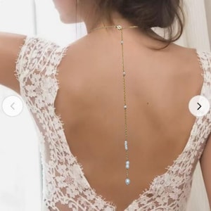 Bridal back necklace, necklace with cascading pearl back pendant, bridal backless dress necklace, French manufacturing