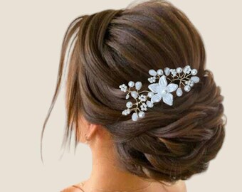 Pearl and Crystal Bridal Comb - Crystal Floral Wedding Comb - Bridal Headpiece - Gold Wedding Comb - Bridal Comb