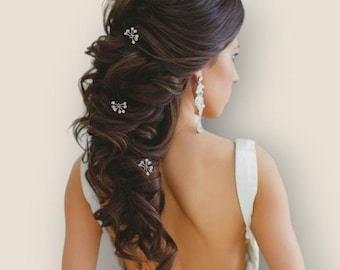 Wedding hairstyle - Rhinestone and crystal wedding bridal bun pins x3 - Gold or silver - hair pin - Country boho -