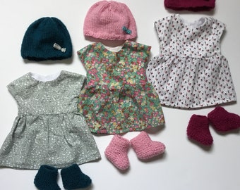 Dress, hat and slippers set for 36 cm baby doll.