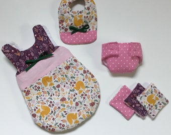 Bib diaper and wipes sleeping bag set for 30cm doll