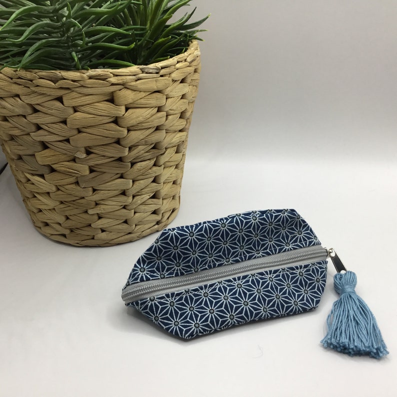 Porte-monnaie, petite bourse, mini trousse Bleu géométrique