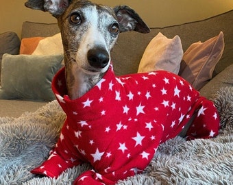 One Piece Body Suit Windhund Greyhound Saluki Whippet Iggy Longdog Pyjamas Pjs Polar Fleece Hundekleidung Draußen warm kalt gemütlich gemütlich Winter