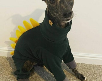 DinoPaw Onesie Dinosaur Dog Costume Whippet Iggy Sighthound Greyhound Saluki Polar Fleece PJ's Pyjamas Clothes Warm Cold Shower Proof