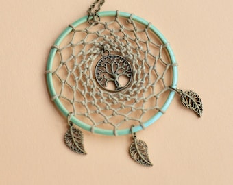Traumfänger Halskette, Boho Schmuck, magischer Schmuck, grüner Schmuck, kleiner Traumfänger, Baum des Lebens, feirytell Schmuck, Hexen Schmuck