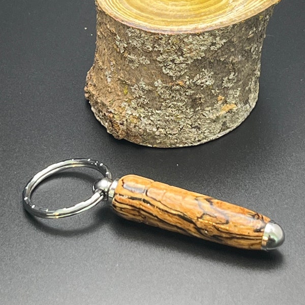 Chrome and Oak Hand Turned Key Fob | Unique look with beautiful grain and striations.