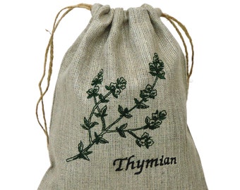 Linen natural herb bags - thyme, eco friendly ,zero waste, storing dried herbs, linen pouch, embridery