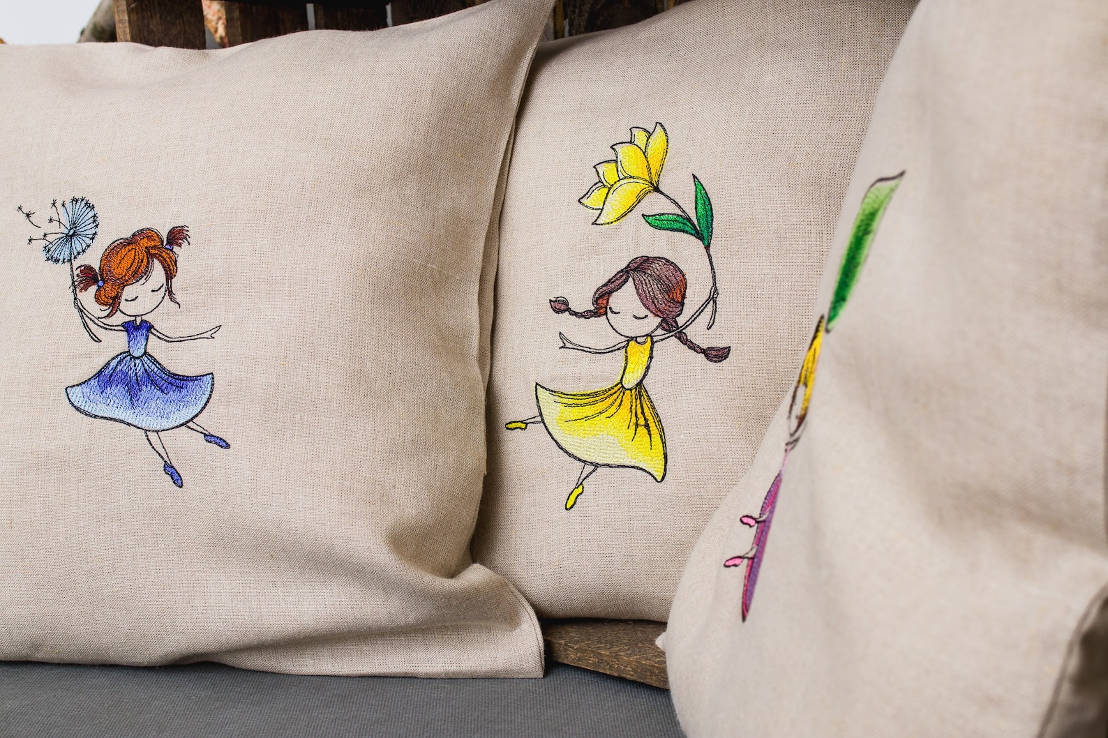 Embroidery Linen Pillow Case for Children Natural Etsy