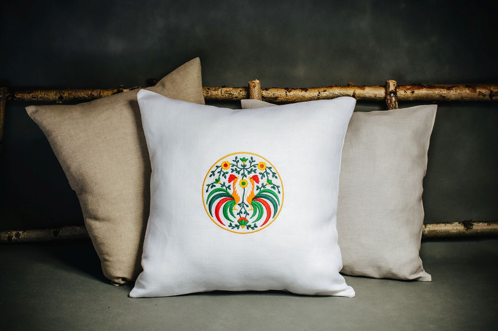 Pillow cover Embroidery Traditional Poland folk Rooster Linen Etsy