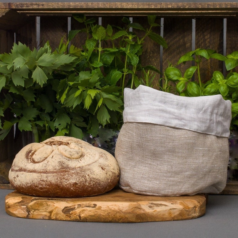 Linen bread basket, bread bag two-layer with lining. ECO, ZERO WASTE, natural linen. image 2