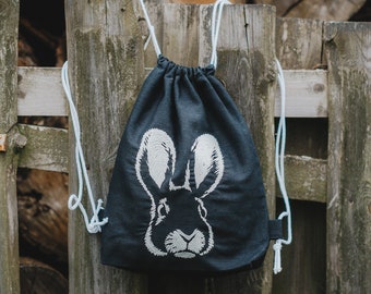 Backpack Rabbit Embroidery, 100% Linen without admixtures, super lightweight, perfect for summer, Ideal for Gym, School, Beach, or a walk.